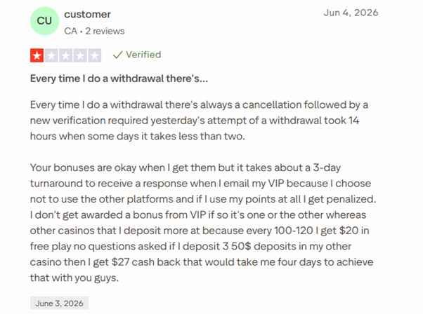 National Casino Trustpilot review about withdrawals