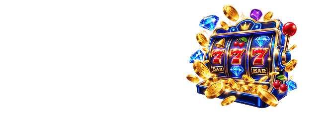 Classic 777 slot machine with BAR symbols, cherries, blue diamonds and spilling gold coins