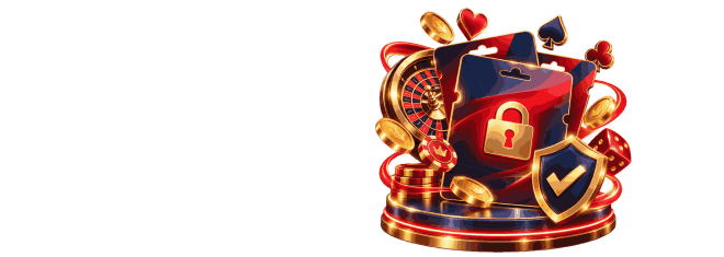 Red prepaid cards with a gold padlock and shield, surrounded by casino chips