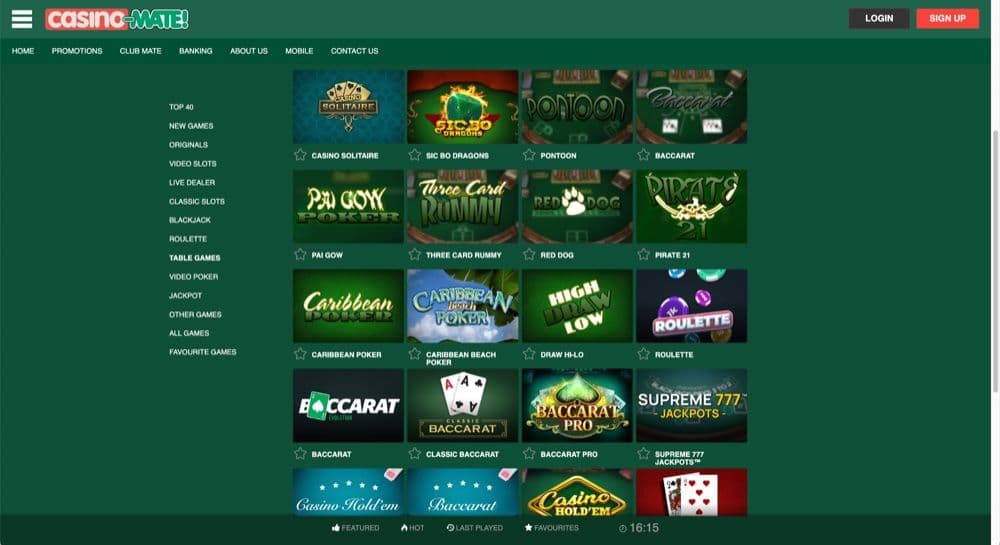 Casino Mate Review – Table Games