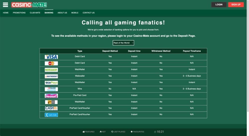 Casino Mate Review – Casino Mate Payment Methods and Withdrawals