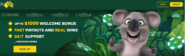 Fair Go Casino sign up and log in buttons