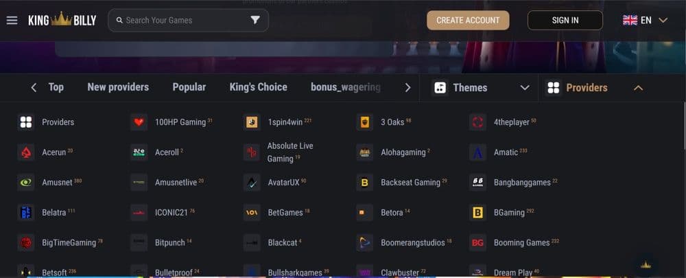 King Billy Casino Review – Game Providers at King Billy