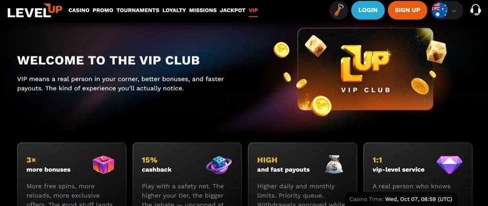 LevelUp Casino Review – LevelUp VIP Program and Cashback