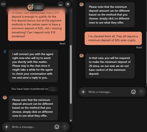 National Casino live chat test