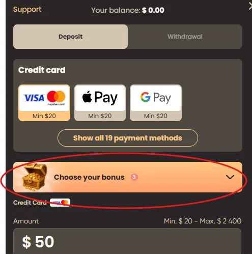 Choose your bonus in the National Casino cashier